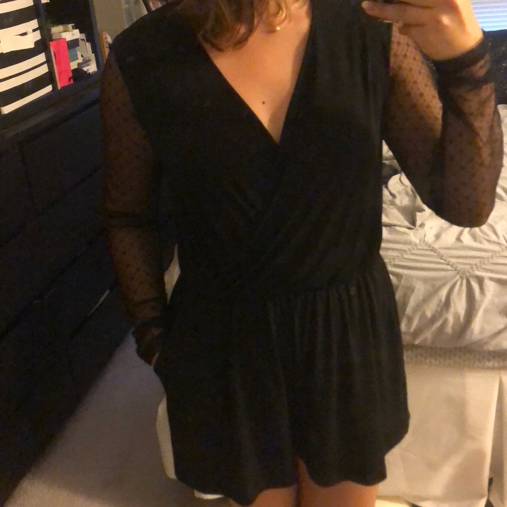 BCBGeneration Surplice Lace Sleeve Romper